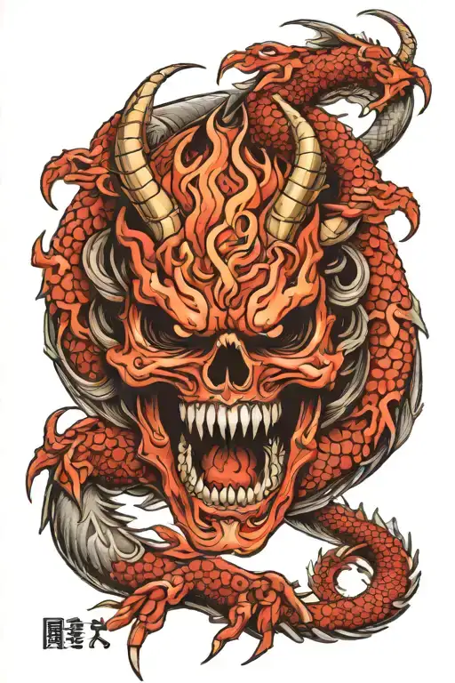 Skull Dragon Wrapped Together