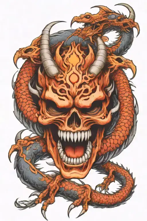 Skull Dragon Wrapped Together