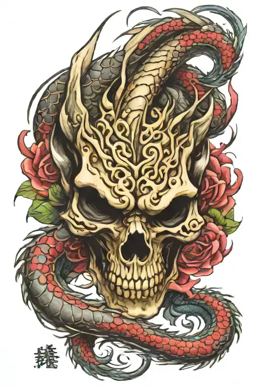 Skull Dragon Wrapped Together