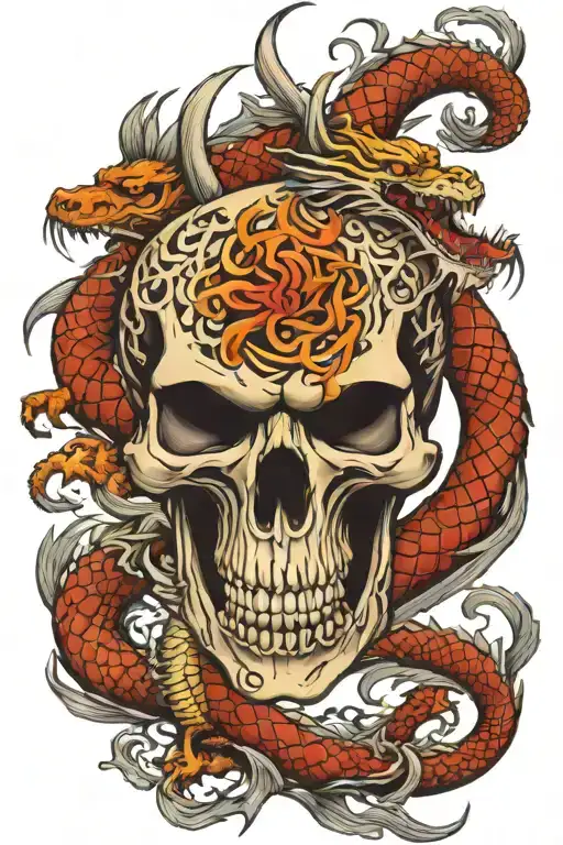 Japanese Skull Dragon Intertwined