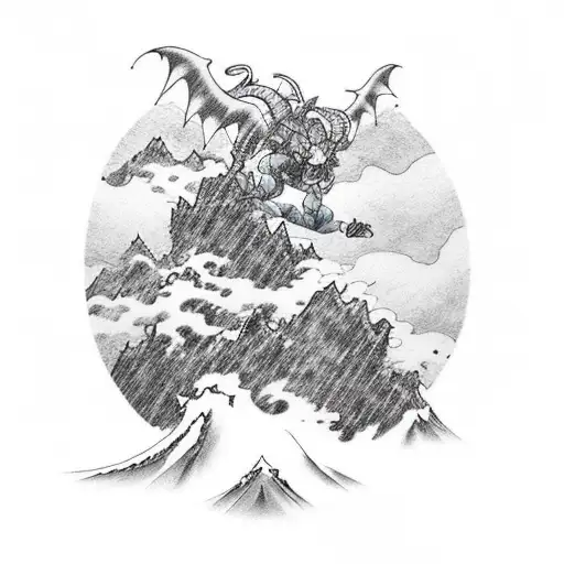 A Demon Climing A Mountain During A Storm While Dreaming Of Better Days