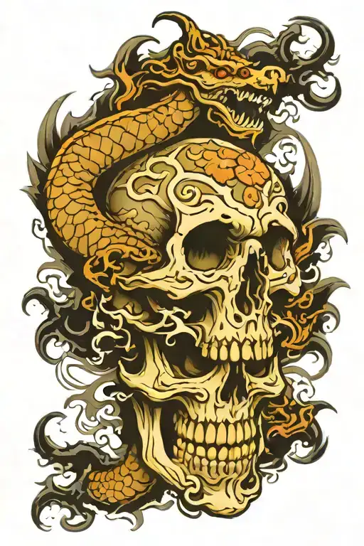 Japanese Skulls With Dragon