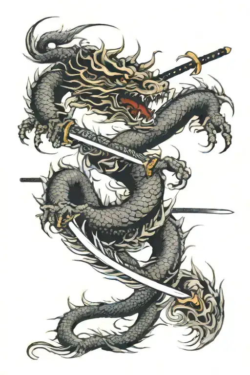 Japanese Sword And Dragon