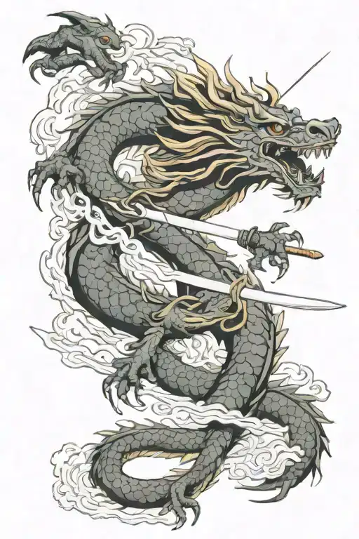 Japanese Sword And Dragon