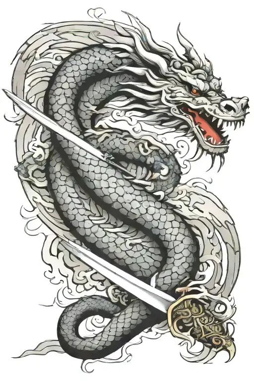 Japanese Sword And Dragon