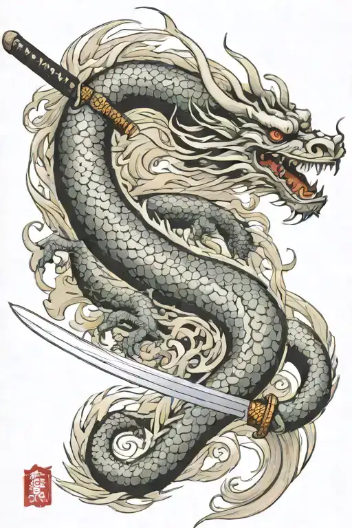 Japanese Sword And Dragon