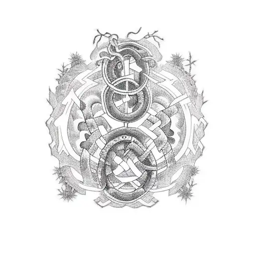 A Black-grey Tattoo Of A Family Tree Intertwined With Medical Symbols