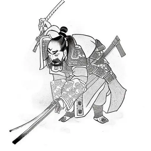 Samurai Looking At Distance Holding Sword On Battlefield
