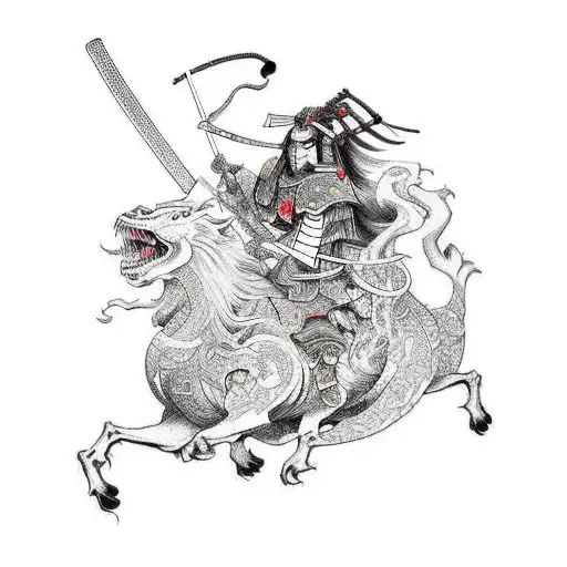 A Samurai Warrior Riding A Mythical Creature From Japanese Folklore