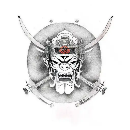 Samurai Com Espada E Mascara De Oni