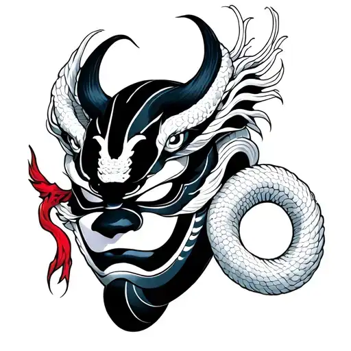 Hannya Mask With White Snake