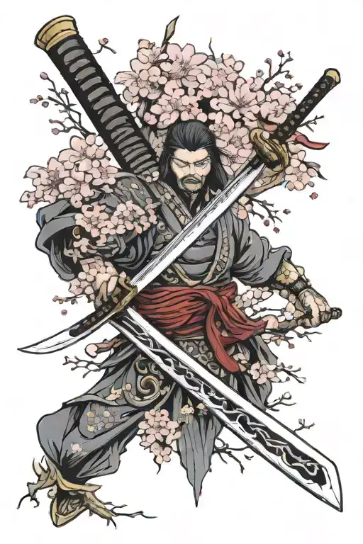 Samurai Katana Temple Cherryblossom Tree