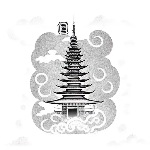 Pagoda Japanese Sleeve With Wind As Background