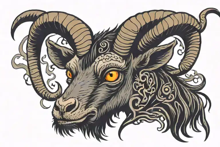 A Demonic Goat's Head With Flames Of Fire Coming Out Of Its Eyes And The Phrase Hail Satan