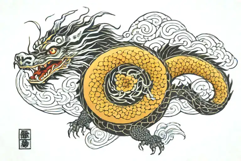 Black Japan Dragon With Long Body And Without Wings