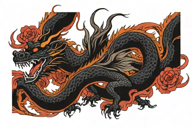 Black Japanesee Dragon With Long Body And Without Wings