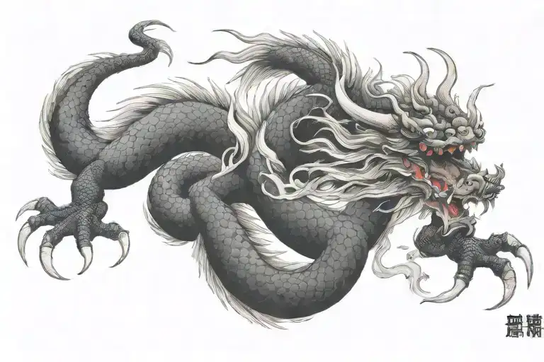 Black Japanesee Dragon With Long Body And Without Wings