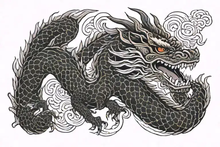 Black Japan Dragon Without Wings