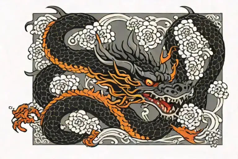 Black Japan Dragon Without Wings