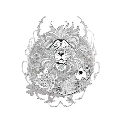 An Engineer Lion Surrounded By Fish Gaming Characters And Musical Symbols