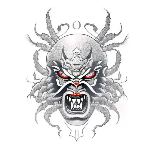 Oni Mask With Spider Lilles And An Katana