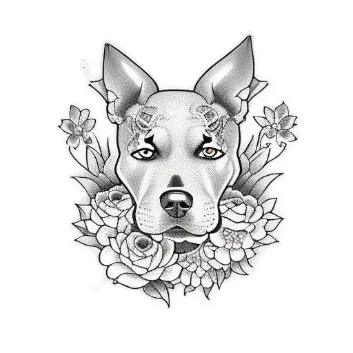 Dog With Silhouette Of Flowers Tattoo