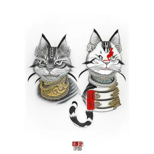 Samurai Pair Of Cats Representin Humbleness Y Braveness