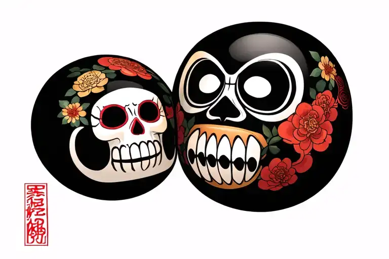 Daruma Doll With Skull Face