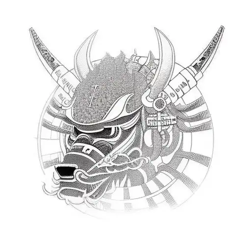 Cyberpunk Samurai Head With Symbol Of 9