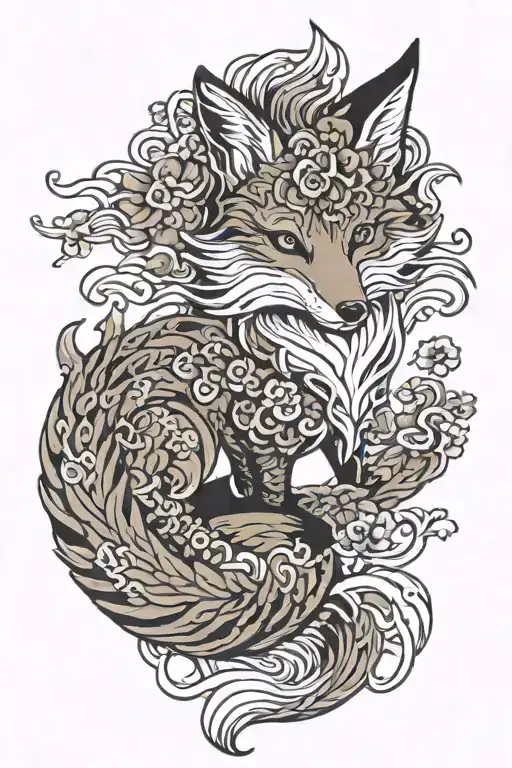 Kitsune Fox With Nine Tails