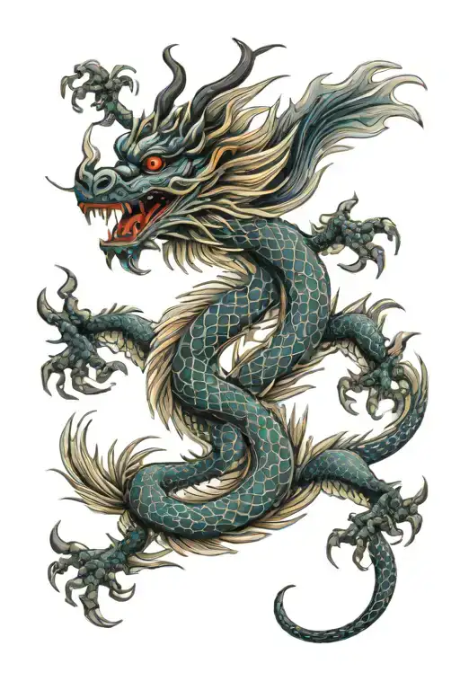 Dragon In Colour White Background For Waist