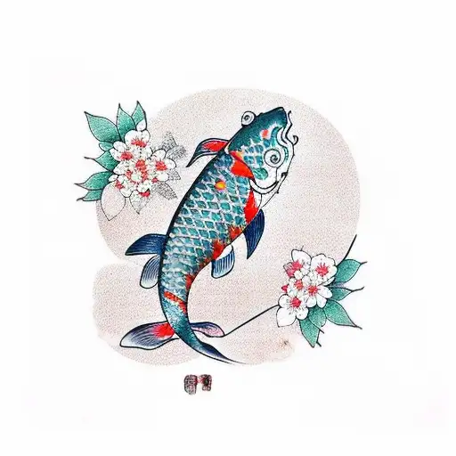 Koi Fish And Cherry Blossom