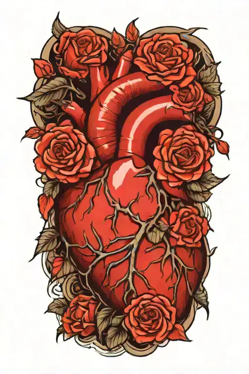 A Human Heart From Which Rose Thorns And Roses Protrude