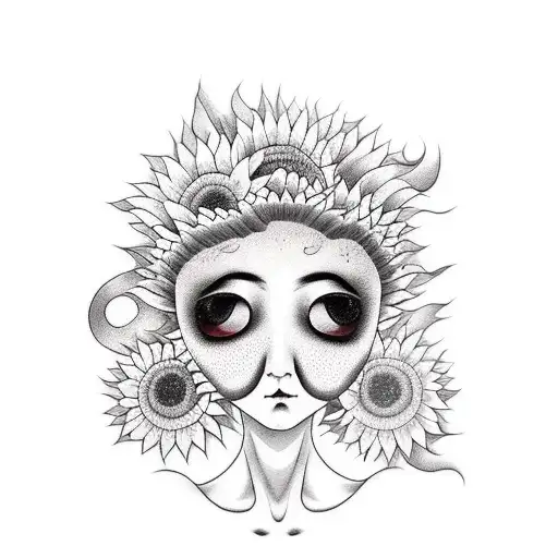Girl With No Face And With Hair Full Of Sunflower