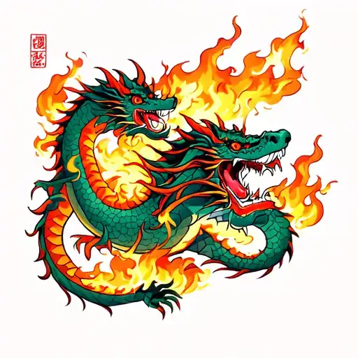 Chinese Village Burning From A Dragon Attack