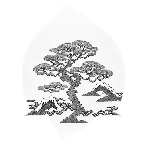 Okinawa Temple Full Back With Old Sakura Tree In The Mountain