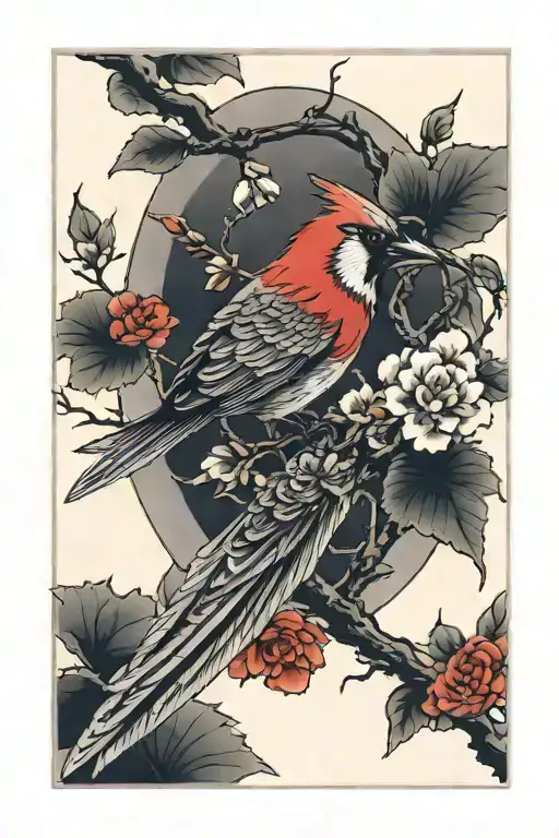 Traditional Japanese Sleeve With A Cardinal And Hummingbird
