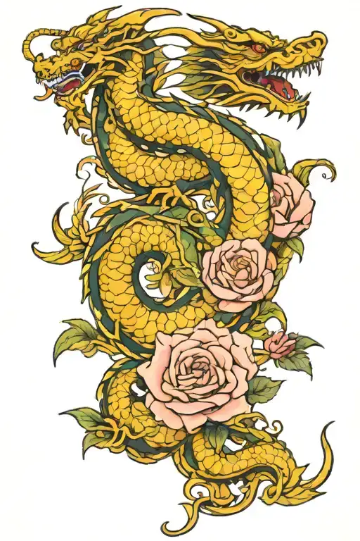 Dragon Et Rose Intertwined