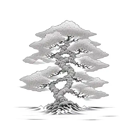 A Bonsai Tree And A Flowing River