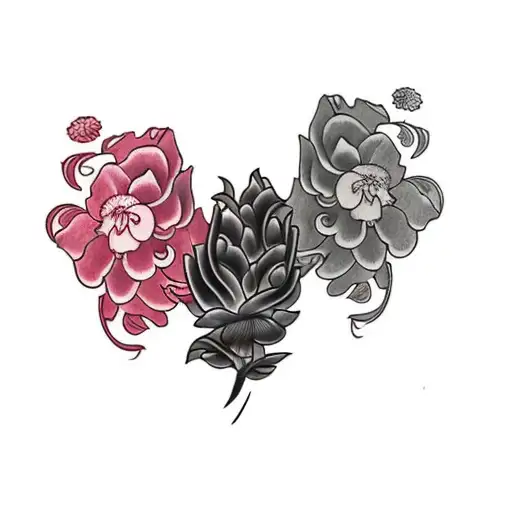 A Pair Of Flowers On A Black Background