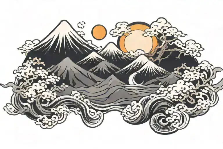 Arm Band With Wind Forest Fire Mount Fuji Moon Thunder Background Black