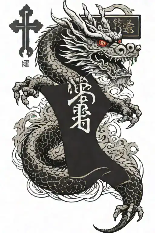 A Chinese Dragon Holding A Orthodox Cross Made