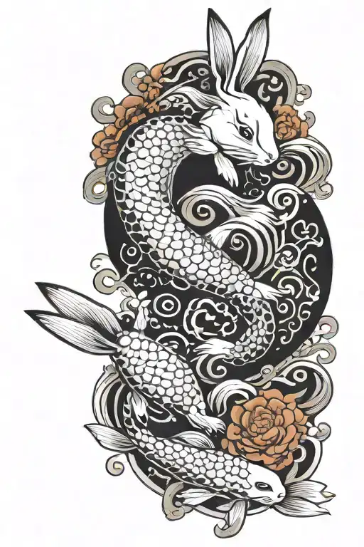 Rabbit With Koi Fish Yin Yang