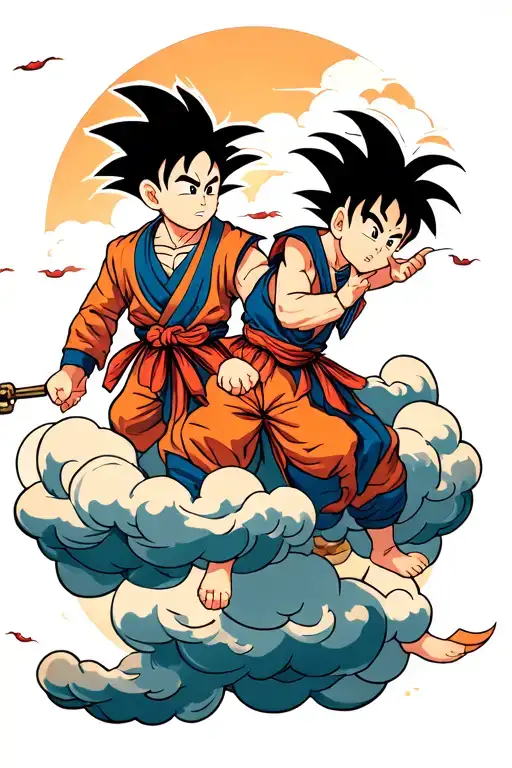 Gohan And Goten On A Flying Cloud