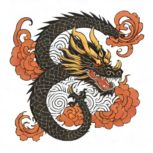 Black Dragon With Wings And Mountains Background