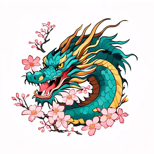 Japanese Dragon With Cherry Blossoms