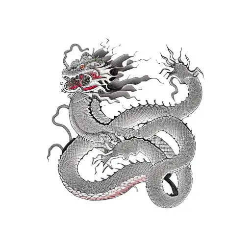 A Japanese Dragon Coiled Around A Traditional Japanese Fan