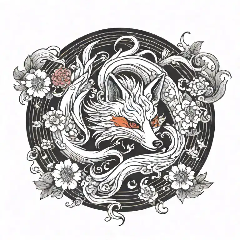 Nine-tailed Fox And Flowers