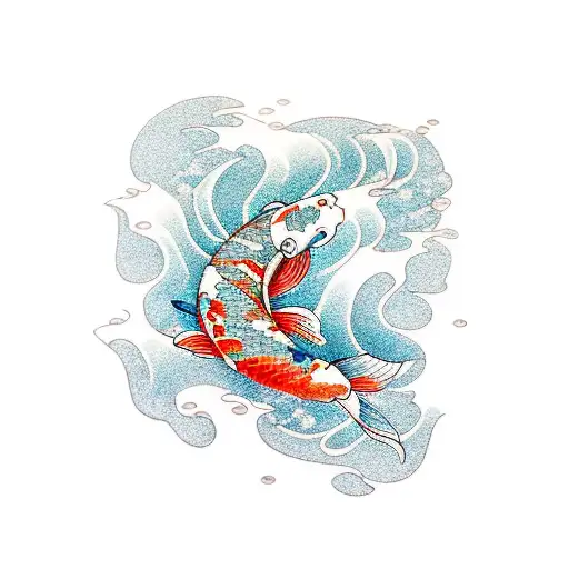Koi Fish With Waves And Sakura