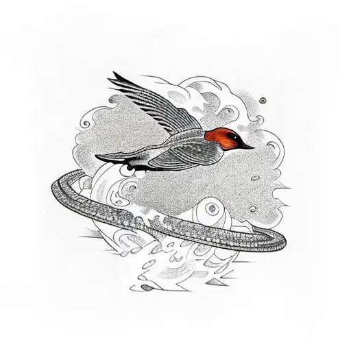 A Bird Freeing Flying Through A Ring